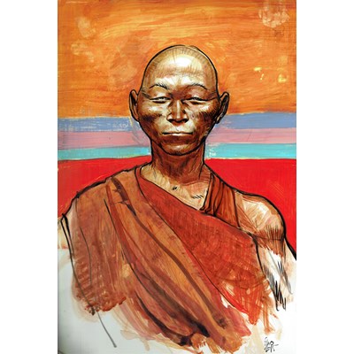 Illustration originale Benjamin Flao - Portrait d'un moine Bhoutanais