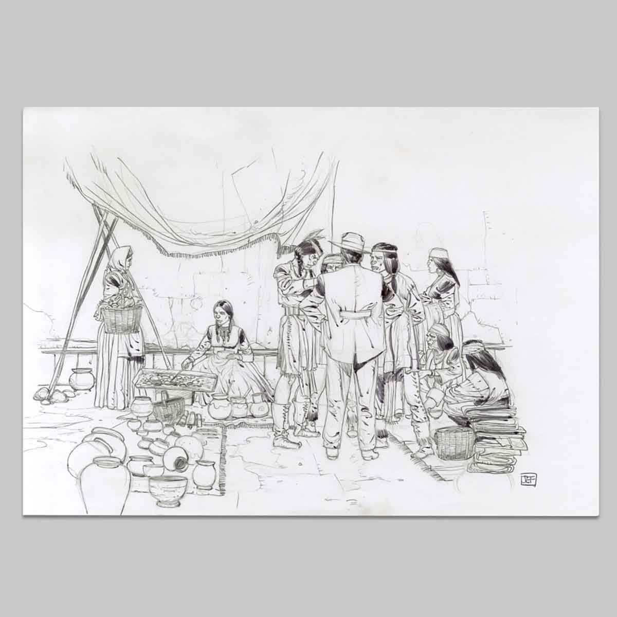 Illustration originale Geronimo, La tribu de Geronimo les apaches Chiricahua faisaient des affaires sur les marchés au Mexique