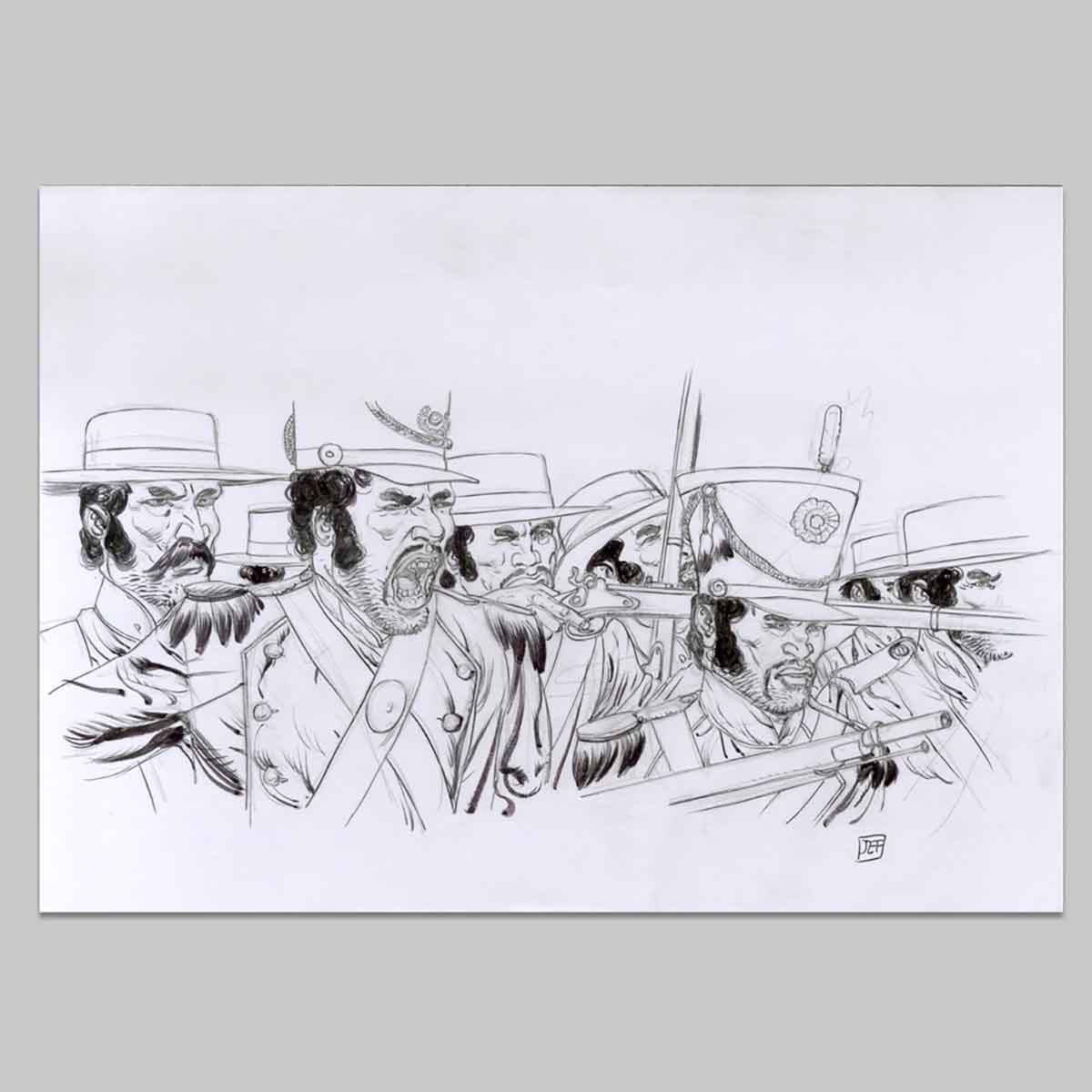 Illustration originale Geronimo, L'armée mexicaine attaquant Géronimo
