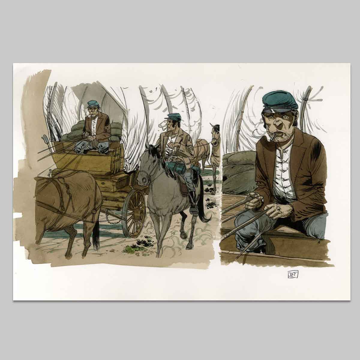 Tirage réhaussé à l'aquarelle Geronimo, Soldat nordiste convoyant des armes