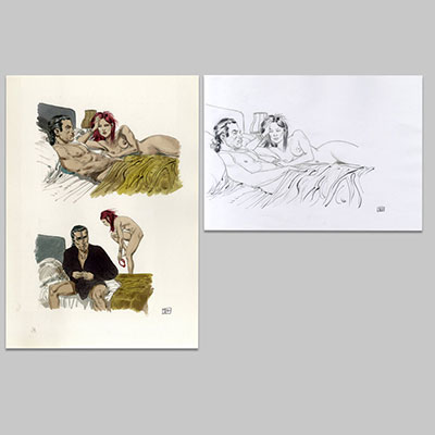 Original drawing + enhanced digital print, Corps et âme, First night with Johnnie