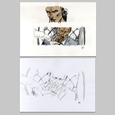 Original drawing + enhanced digital print, Corps et âme, Confrontation between Franck Kitchen and John Gleason