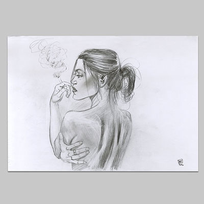 Unpublished drawing Body and soul, Franck who smokes