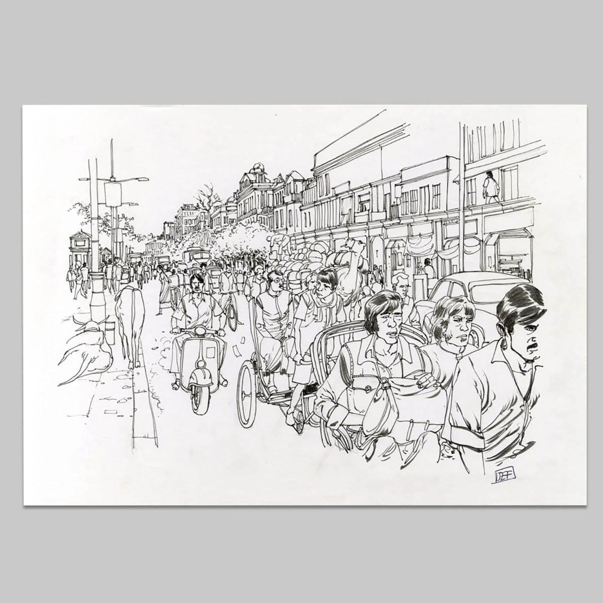 Original drawing Flash, In the streets of Bombay, to find Agathe