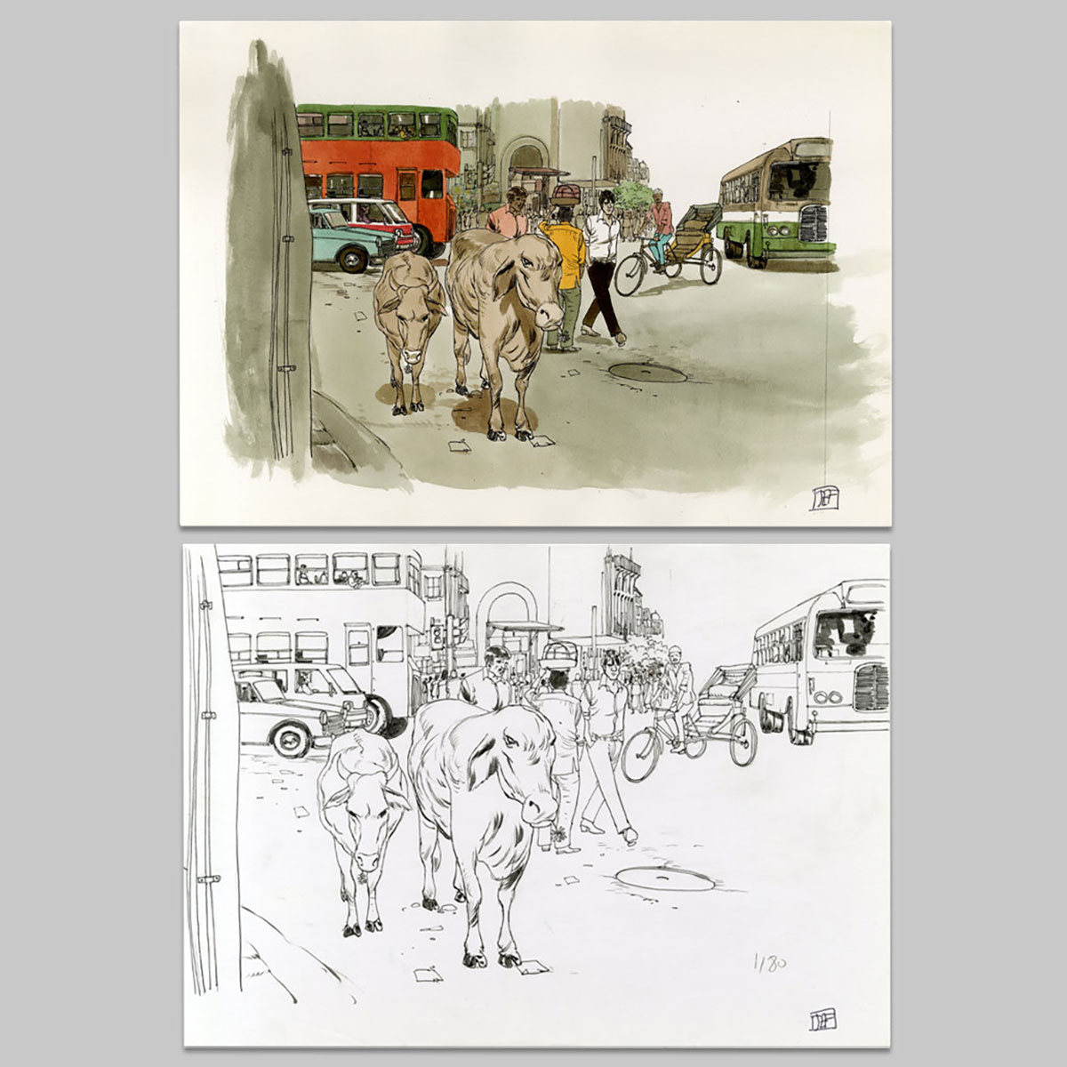 Original drawing + enhanced digital print, Flash, Daily life in India
